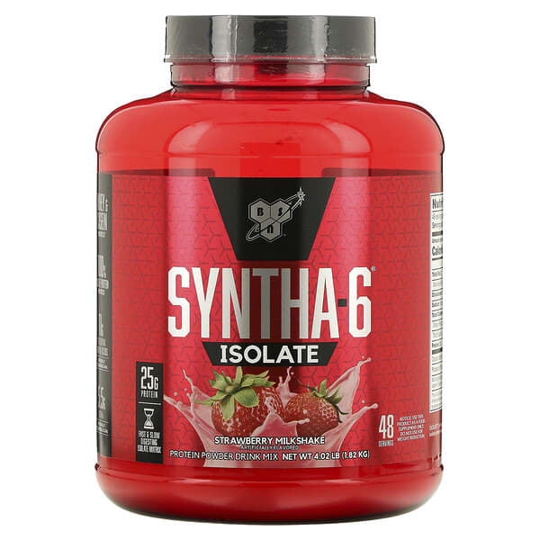 BSN, Syntha-6（シンサシックス）アイソレート、プロテインパウダードリンクミックス、ストロベリーミルクシェイク味、1.82kg（4.02ポンド）