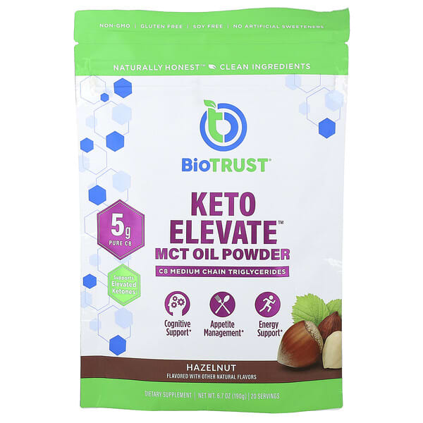 BioTRUST Keto Elevate™, MCT Oil Powder, Hazelnut, 6.7 oz (190 g)