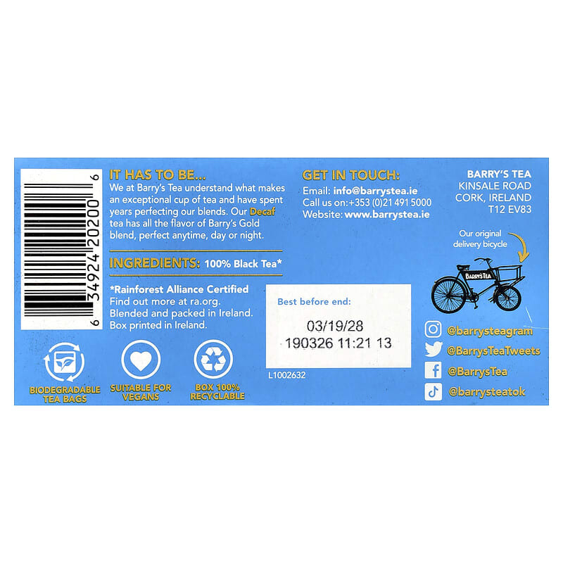 Decaf Blend, 40 Biodegradable Tea Bags, 4.4 oz (125 g)
