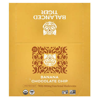 Balanced Tiger, Barrita proteica, Plátano y chips de chocolate, 12 barritas, 44 g (1,55 oz) cada una