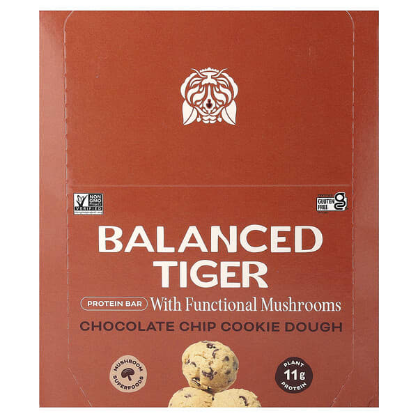 Balanced Tiger, Protein Bar, 초콜릿 칩 쿠키 도우, 바 12개, 개당 44g(1.55oz)