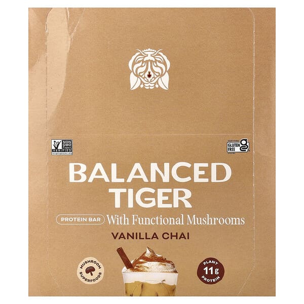 Balanced Tiger Protein Bar, Vanilla Chai, 12 Bars, 1.55 oz (44 g) Each
