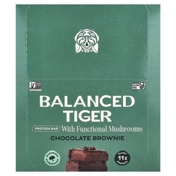 Balanced Tiger Protein Bar, Chocolate Brownie, 12 Bars, 1.55 oz (44 g) Each