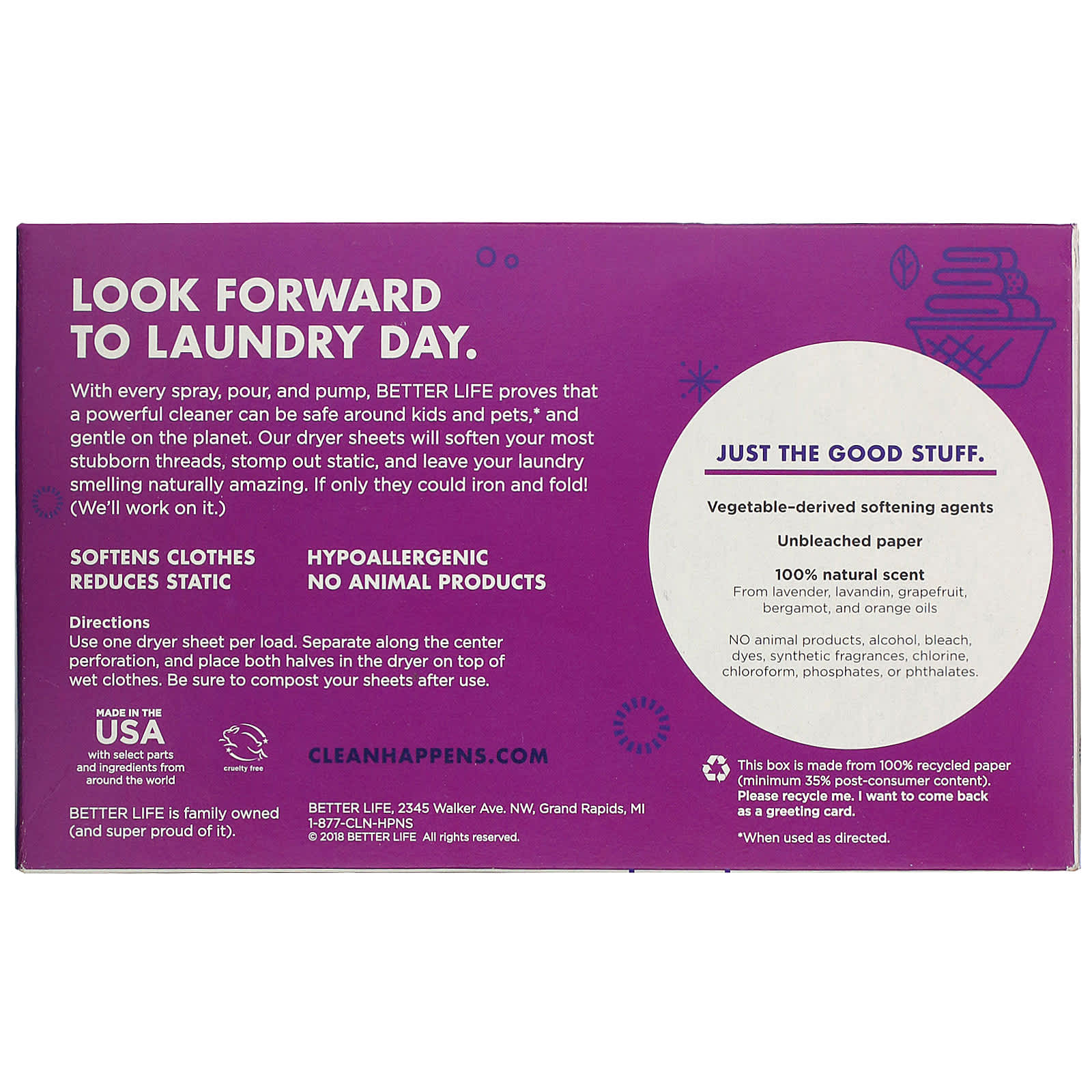 Better Life, Naturally StaticStomping Dryer Sheets, Lavender