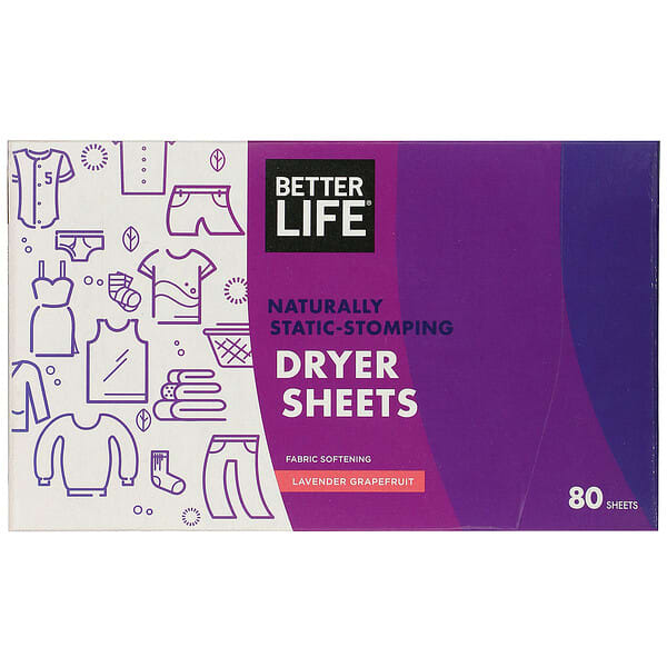 Better Life, Naturally StaticStomping Dryer Sheets, Lavender Grapefruit, 80 Sheets