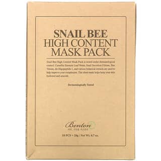 Benton, Paquete de mascarillas de belleza con alto contenido de ingredientes de caracol y abeja, 10 mascarillas, 20 g (0,7 oz) cada una