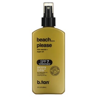 b.tan, Beach Please with Marula + Argan Oil, Deep Tanning Dry Spray Oil Sunscreen, SPF 7 , 8 fl oz (236 ml)