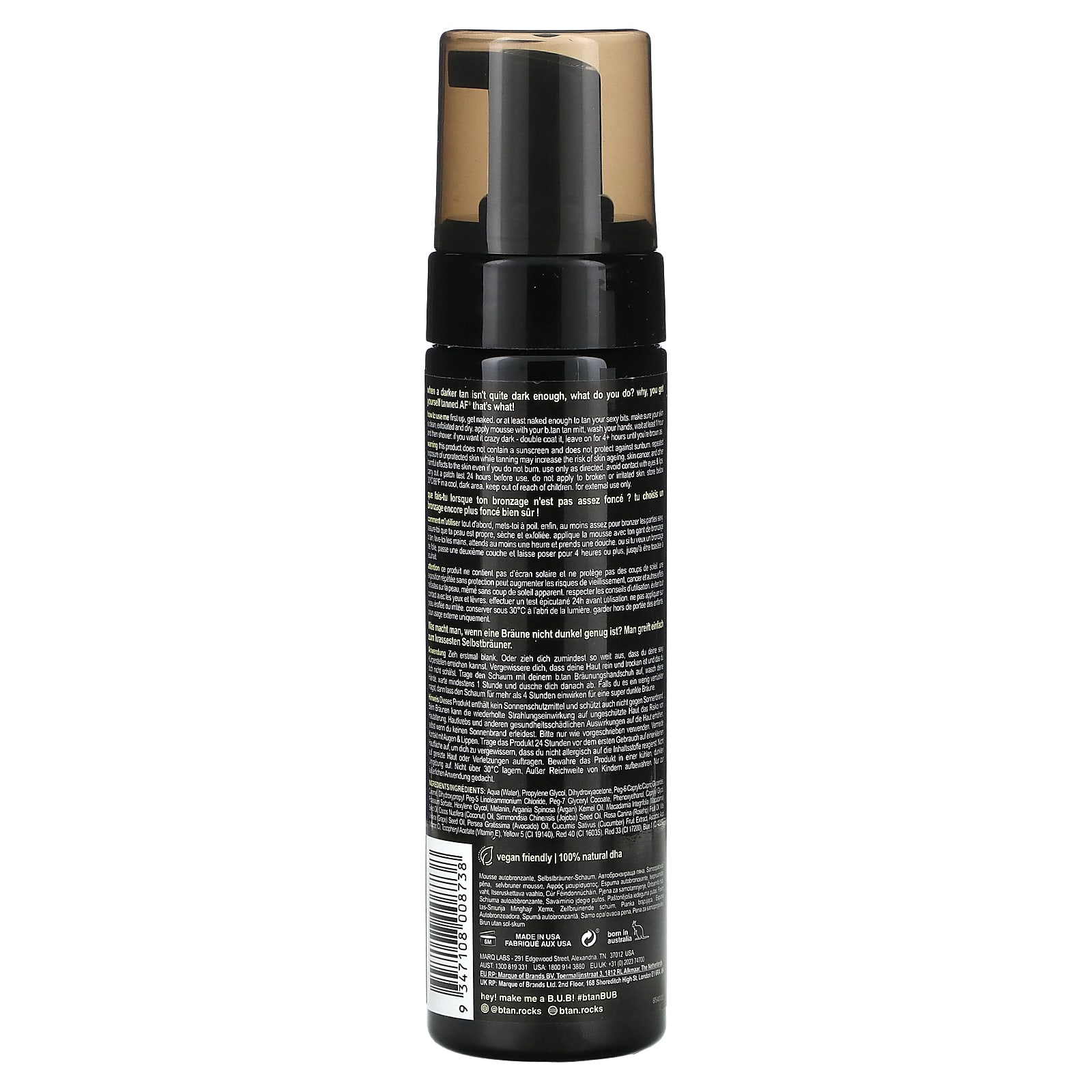 B.tan, Tanned AF, 1 Hour Self Tan Mousse, Darkest, 6.7 Fl Oz (200 Ml)