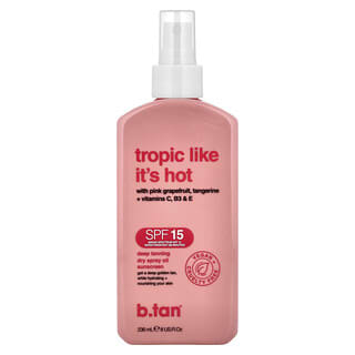 b.tan, Tropic Like It's Hot, солнцезащитное масло-спрей для глубокого загара, SPF 15, 236 мл (8 жидк. унц.)