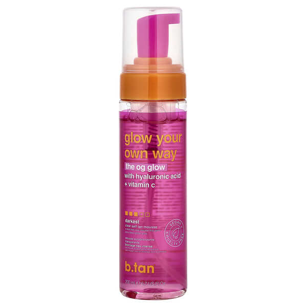 b.tan, Glow Your Own Way, The OG Glow, 클리어 셀프 탠 무스, 다키스트, 200ml(6.7fl oz)