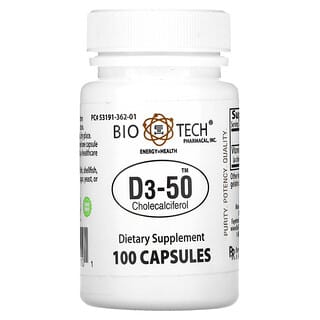 Bio Tech Pharmacal, Inc, D3-50、コレカルシフェロール、100粒