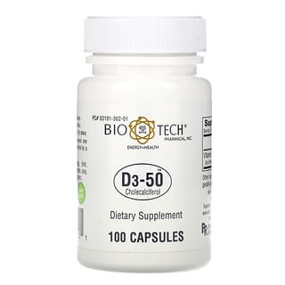 Bio Tech Pharmacal, D3-50, холекальциферол, 100 капсул