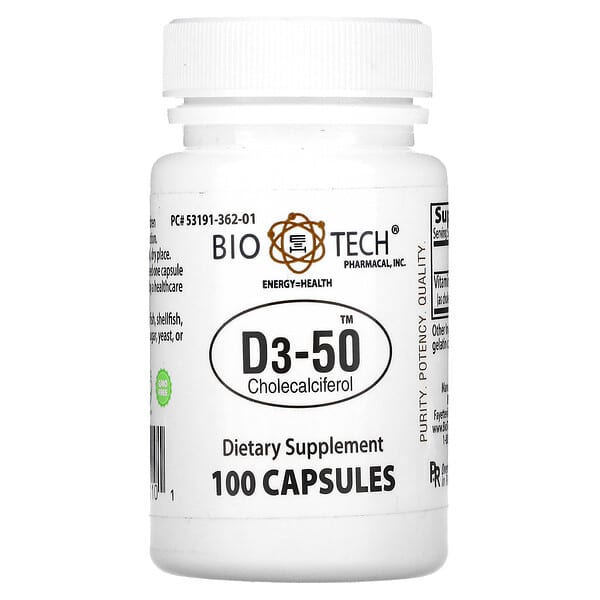 Bio Tech Pharmacal, Inc, D3-50, Cholecalciferol, 100 Capsules