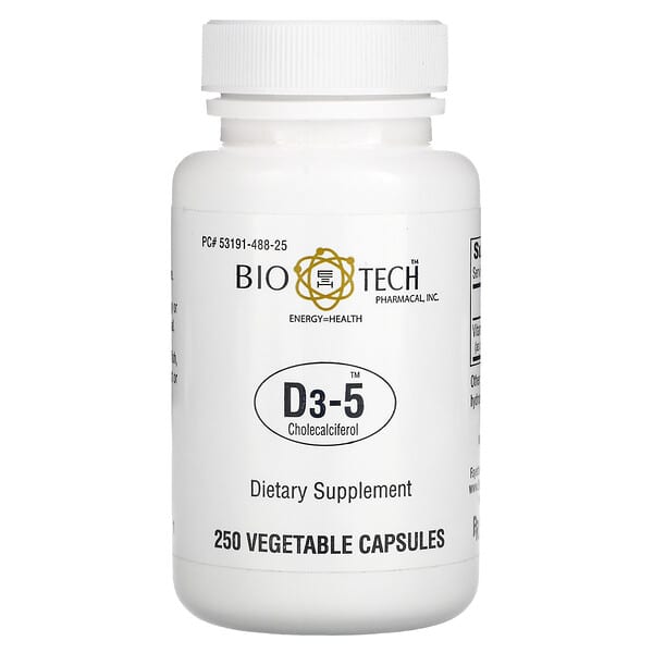 Bio Tech Pharmacal‏, D3-5 كوليكالسيفيرول، 250 كبسولة نباتية
