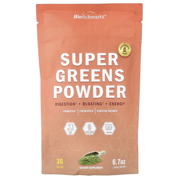BioSchwartz, Super Greens Powder, Prebiotic Probiotic & Enzymes, 6.7 oz (190 g) — product photo 1