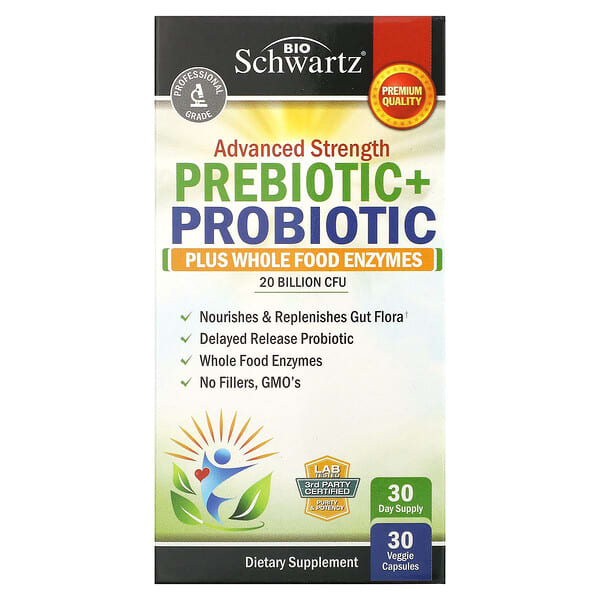 BioSchwartz, Advanced Strength, Prebiotic+Probiotic, 20 Billion CFU, 30 ...