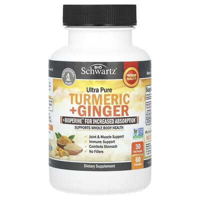 BioSchwartz, Ultra Pure Turmeric + Ginger + Bioperine, for Enhanced Absorption, 60 Capsules