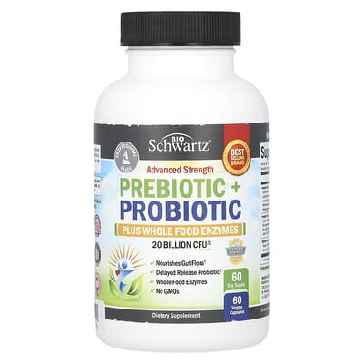 BioSchwartz, Advanced Strength Prebiotic + Probiotic Plus Whole Food Enzymes, 20 Billion CFU, 60 Veg Capsules