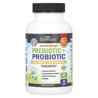 BioSchwartz, Prébiotiques + probiotiques + enzymes complètes, 20 milliards d'UFC, 60 capsules végétariennes
