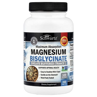 BioSchwartz, High Absorption Magnesium Bisglycinate, 360 Vegetarian Capsules (24 mg per capsule)