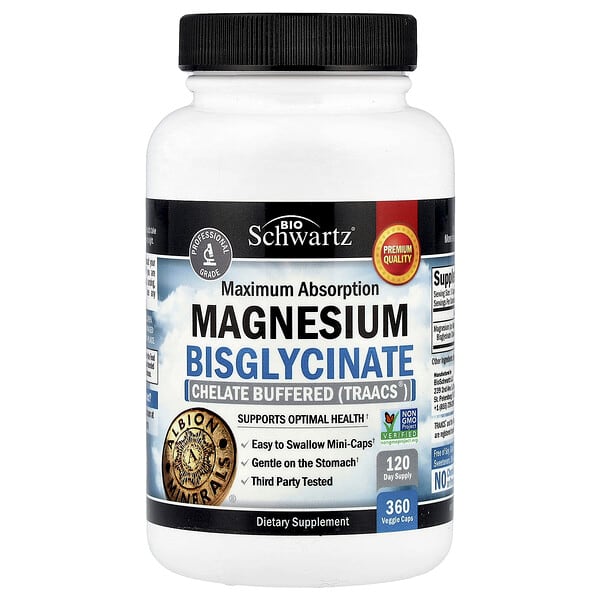 Magnesium Bisglycinate, Maximum Absorption, 360 Veggie Caps (24 mg per Cap)