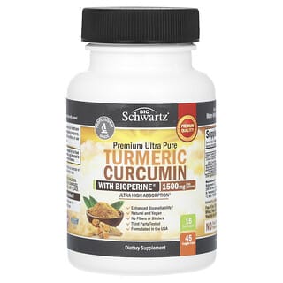 BioSchwartz, Premium Ultra Pure Turmeric Curcumin With BioPerine, 1,500 mg, 45 Veggie Caps (500 mg per Capsule)