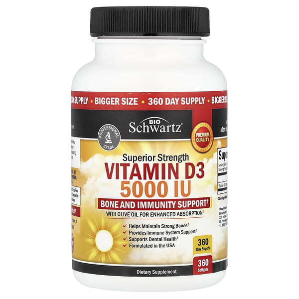 BioSchwartz, Vitamin D3, 125 mcg (5,000 IU), 360 Softgels — product photo 1