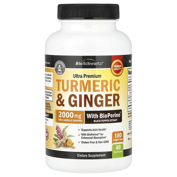 BioSchwartz, Turmeric & Ginger with BioPerine® Black Pepper Extract, Ultra Premium, 160 Veggie Caps
