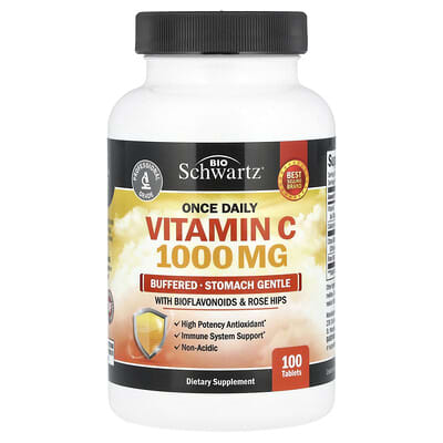 BioSchwartz, Once-Daily Vitamin C, Buffered, Mild for Gastrointestinal Care, with Bioflavonoids and Rose Hips, 100 Tablets