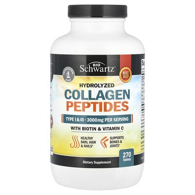 BioSchwartz, Hydrolyzed Collagen Peptides with Biovitamins and Vitamin C, 270 Tablets