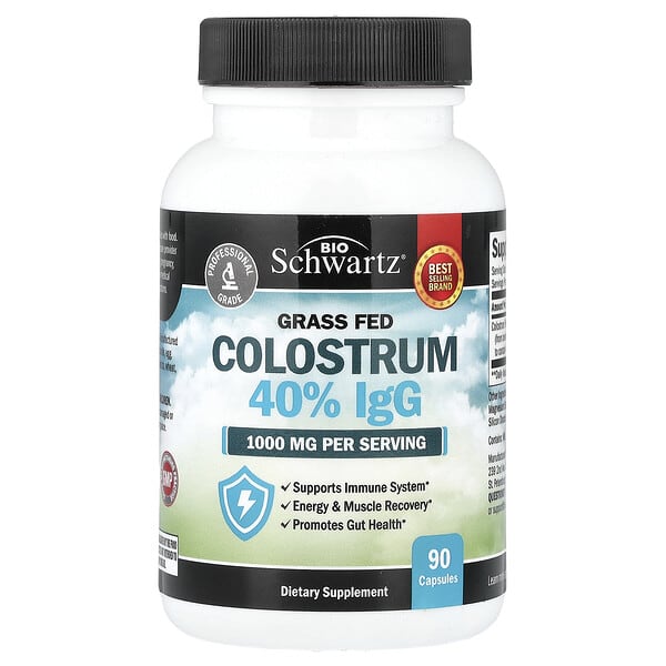 Grass Fed Colostrum 40% IgG, 90 Capsules (500 mg per Capsule)