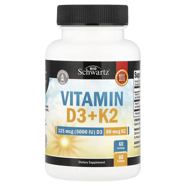BioSchwartz, Vitamine D3 + K2, 60 softgels