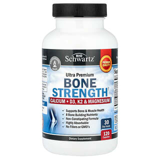 BioSchwartz, Bone Strength, Calcio más vitamina D3, vitamina K2 y magnesio, 120 cápsulas