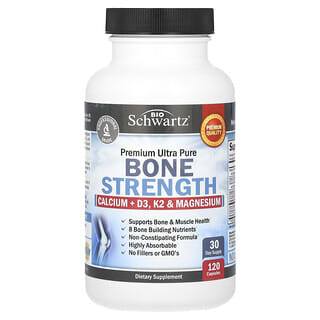 BioSchwartz, Bone Strength, Calcio más vitamina D3, vitamina K2 y magnesio, 120 cápsulas