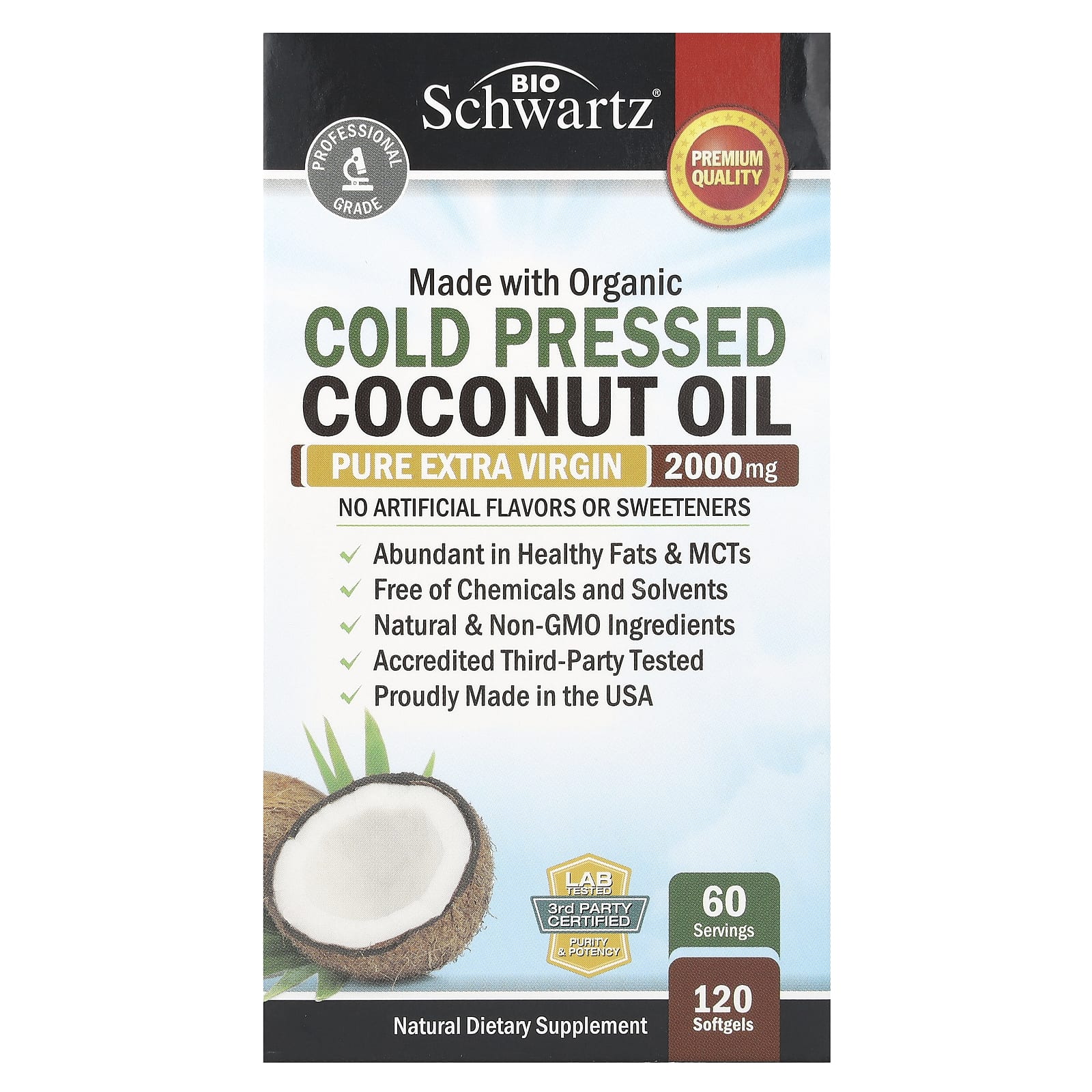 BioSchwartz, Organic Cold Pressed Coconut Oil, Pure Extra Virgin, 2,000