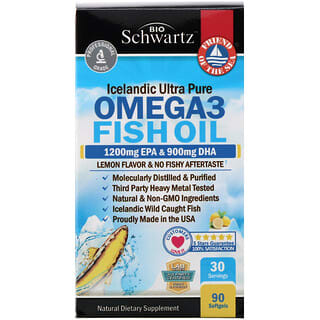 BioSchwartz, Omega 3 Fish Oil, Lemon Flavor, Omega-3-Fischöl, Zitronengeschmack, 1.200 mg EPA und 900 mg DHA, 90 Weichkapseln