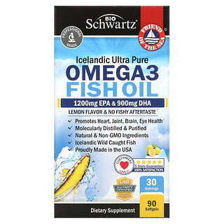 BioSchwartz, Huile de poisson riche en oméga-3, Saveur citron, 1200 mg d'EPA, 900 mg de DHA, 90 capsules à enveloppe molle