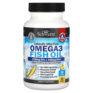 BioSchwartz, Aceite de pescado con omega-3, Sabor a limón, 1200 mg de EPA y 900 mg de DHA, 90 cápsulas blandas