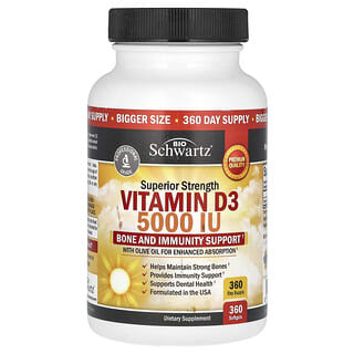 BioSchwartz, Superior Strength, витамин D3, 5000 МЕ, 360 мягких таблеток