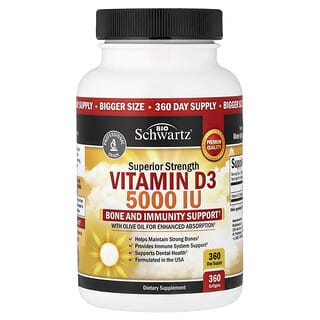 BioSchwartz, Potência Superior, Vitamina D3, 360 Cápsulas Softgel (125 mcg por Cápsula Softgel)