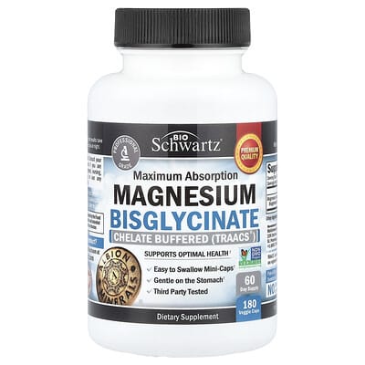 BioSchwartz, High Absorption Magnesium Bisglycinate, 180 Vegetarian Capsules (24 mg per capsule)