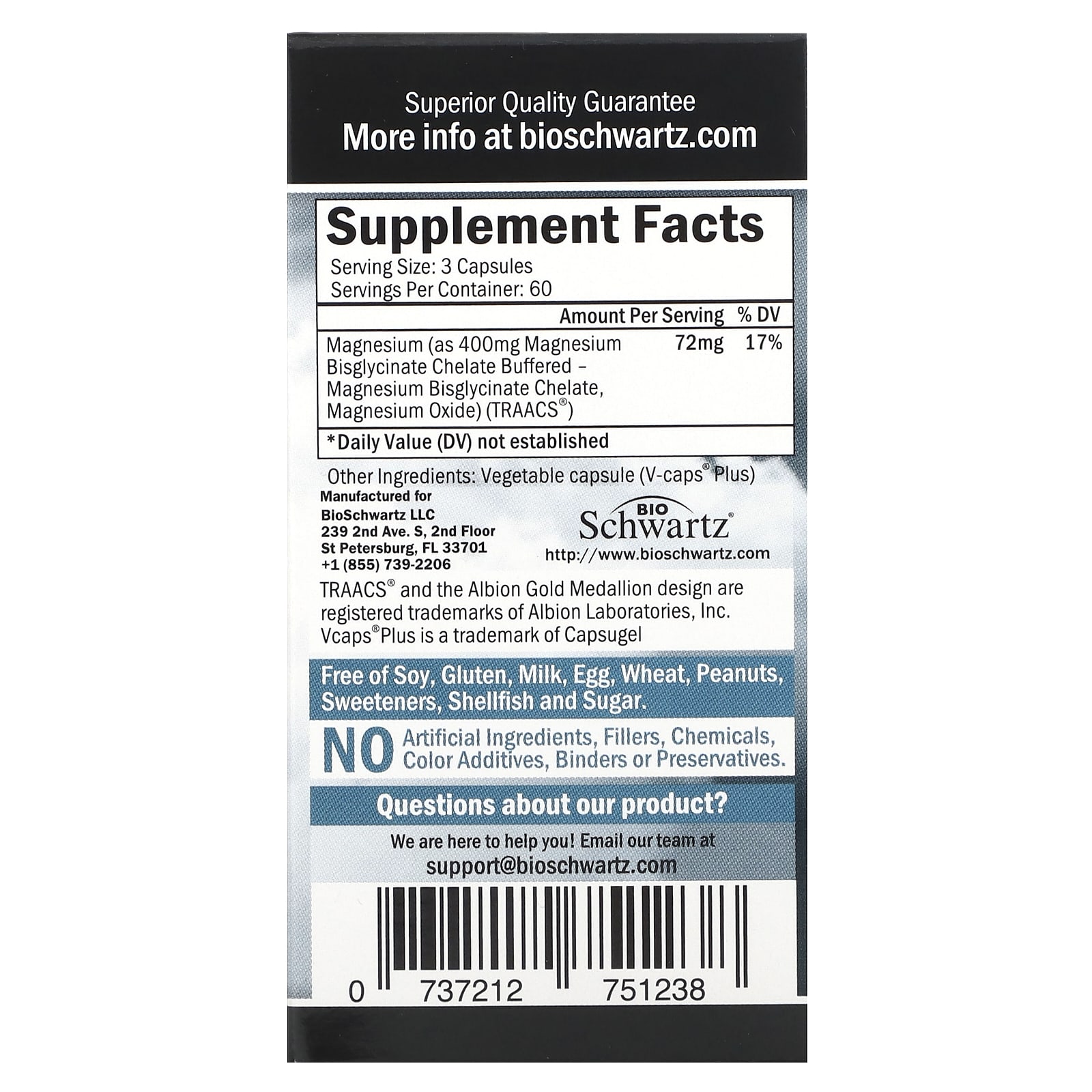 Bioschwartz Magnesium Bisglycinate Maximum Absorption Veggie Caps