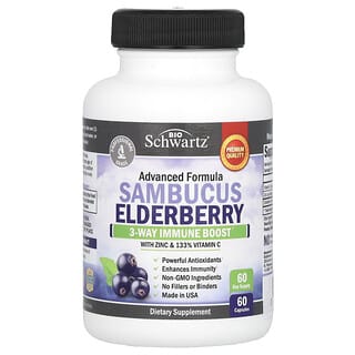 BioSchwartz, Sambucus Elderberry with Zinc & Vitamin C, Holunder mit Zink und Vitamin C, 60 Kapseln