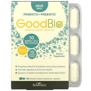 BioSchwartz, GoodBio, Adult Daily Probiotic + Prebiotic, 50 Billion CFU, 30 Delayed-Release Vegetarian Capsules