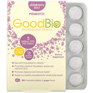 BioSchwartz, GoodBio, ежедневный пробиотик для детей, виноград, 30 жевательных таблеток