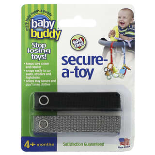 Baby Buddy, Secure-A-toy, 생후 4개월 이상, 블랙 및 그레이, 끈 2개