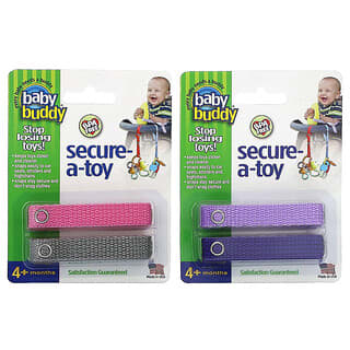 Baby Buddy, Secure-A-Toy, 4+ Months, Purple/Lilac & Pink/Gray, 4 Straps