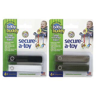 Baby Buddy, Secure-A-toy, 4개월 이상, 블랙, 화이트 & 탠, 올리브, 끈 4개