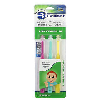 Baby Buddy, Brilliant, Baby Toothbrush, 4-24 Months, Pink, Mint, Yellow , 3 Toothbrushes