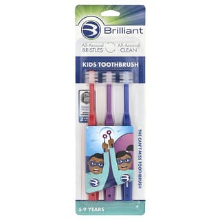Baby Buddy, Brilliant, Cepillo de dientes para niños, 5-9 años`` 3 cepillos de dientes